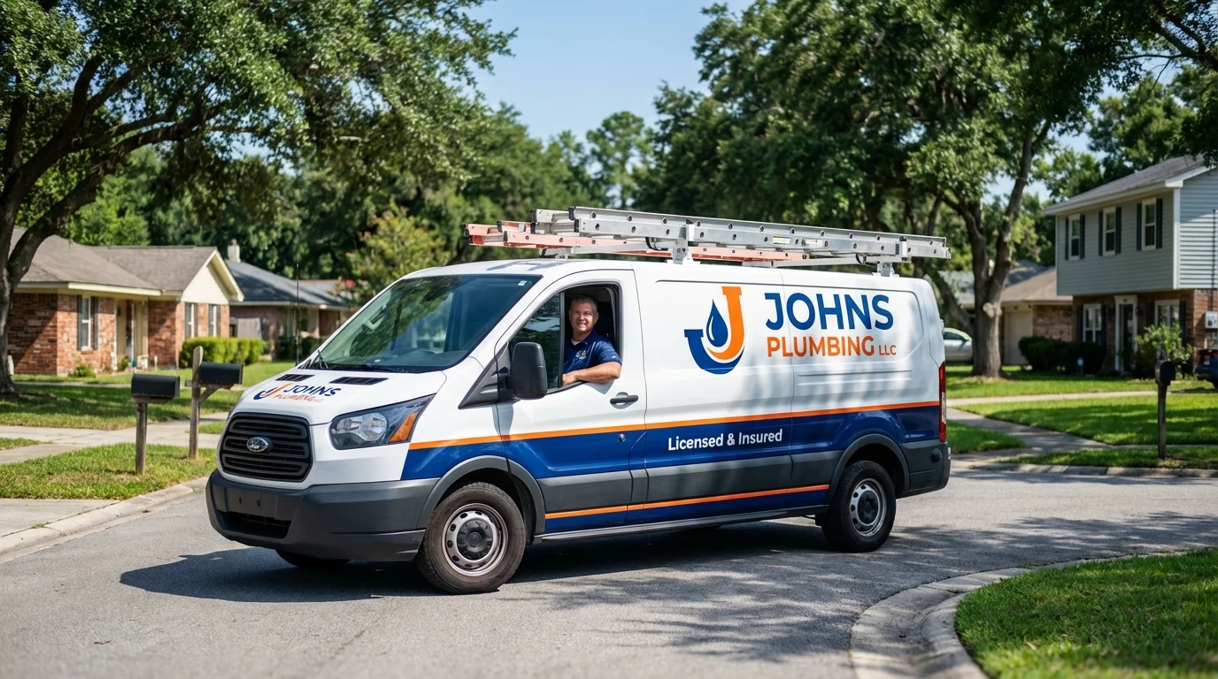 Johns Plumbing LLC service van in West Fargo, ND