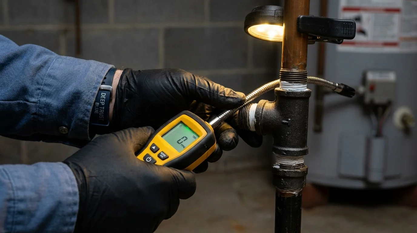 Gas leak detection with electronic sniffer by Johns Plumbing LLC in West Fargo
