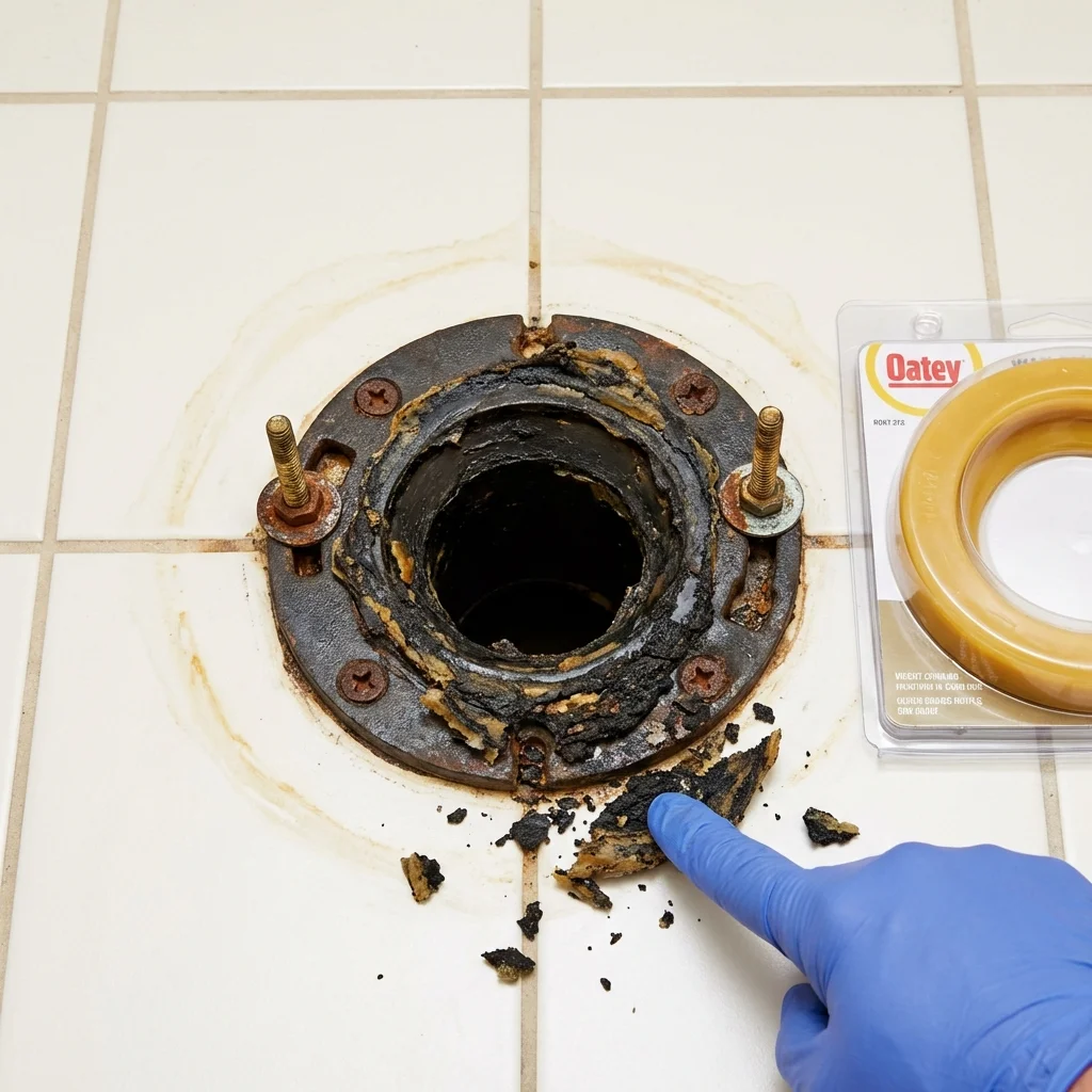 Failed wax ring showing water seepage at the base of a toilet in a West Fargo, ND home